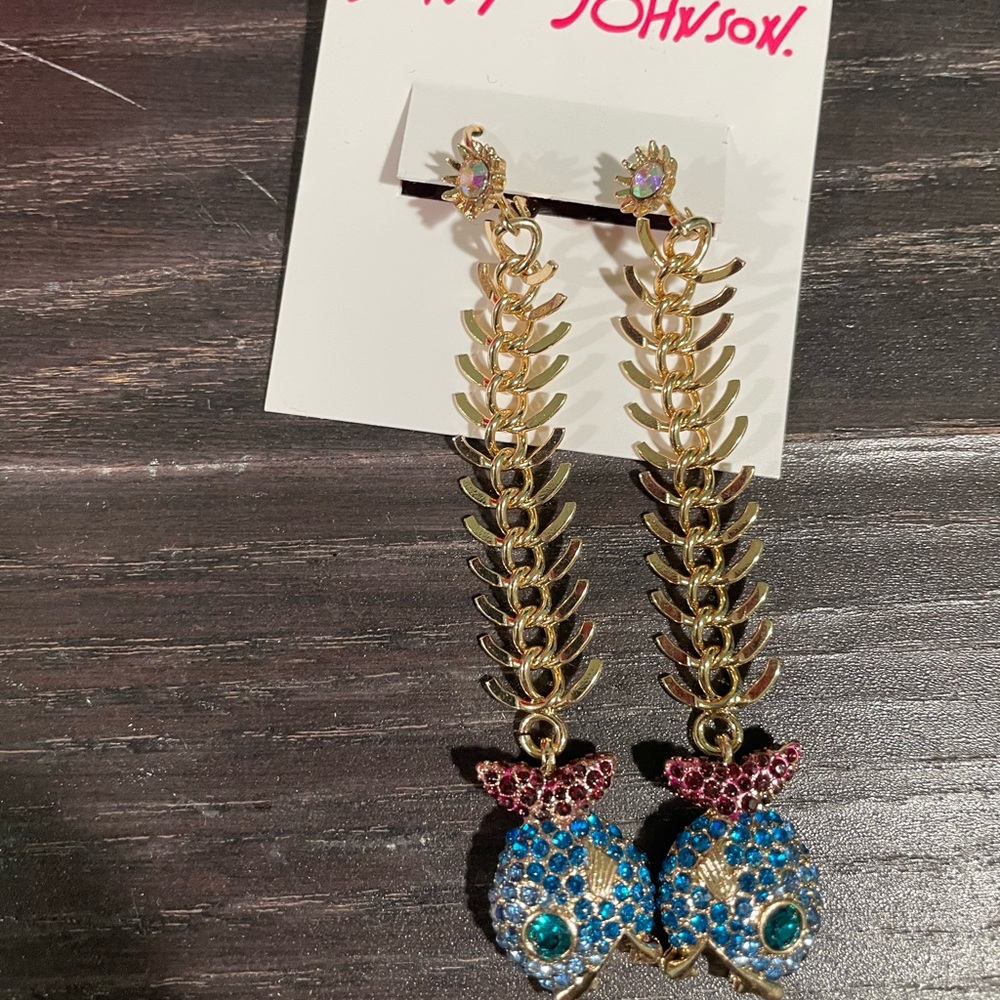 Betsey Johnson blue fish earrings (new)